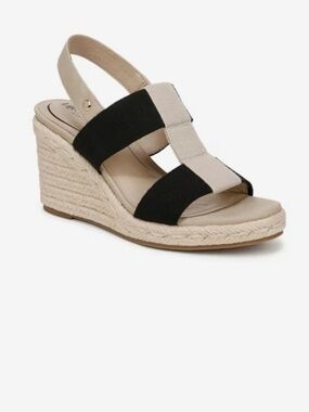 Life Stride Wedge Espadrille Sandals — Black and Beige
